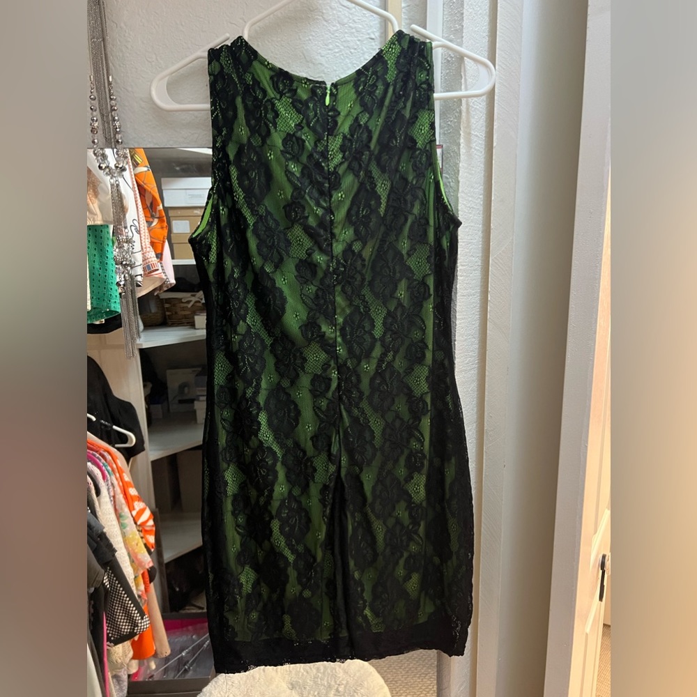 Chartreuse Green Dress with Black Roses Lace - Picture 5 of 5